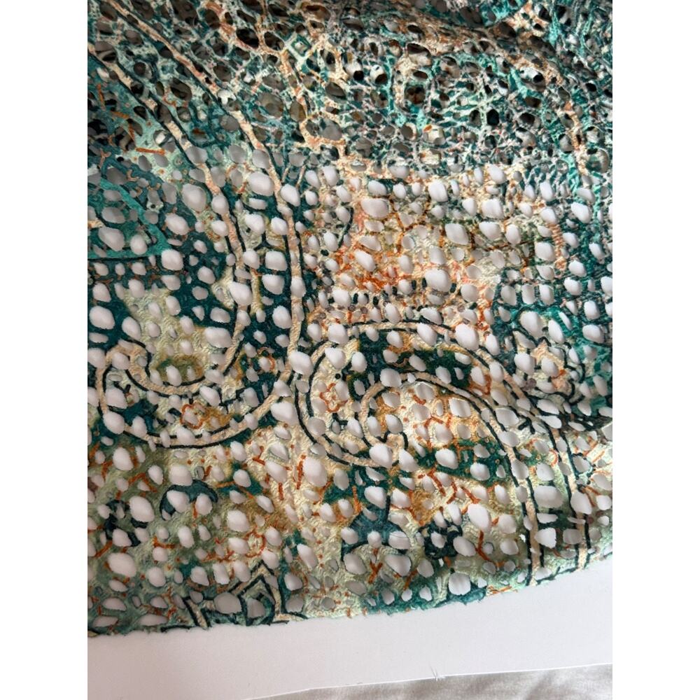 Reba Rhinestoned Paisley Green Midi Dress V-Neck cap sleeve SZ Medium - Picture 14 of 15